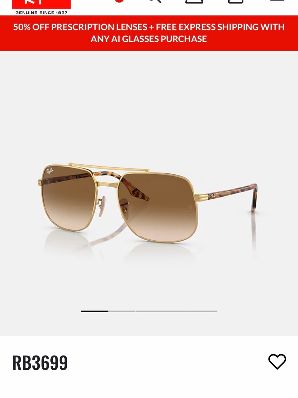 Ray-Ban Tortoiseshell and Gold Aviator Sunglasses RB3699